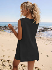 Slit Round Neck Top and Shorts Set Trendsi