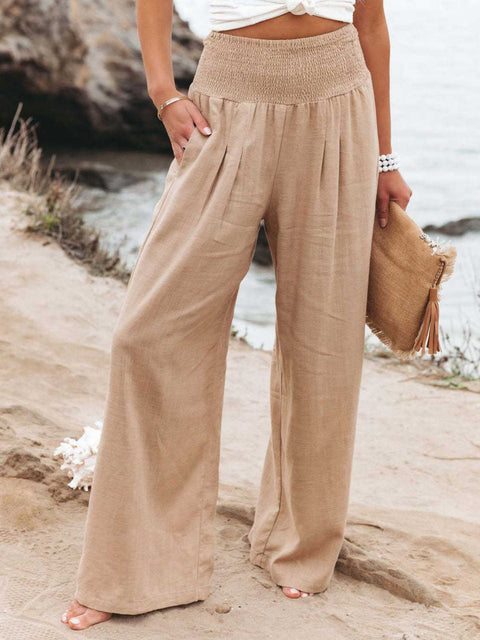 Full Size Smocked Waist Wide Leg Pants Trendsi