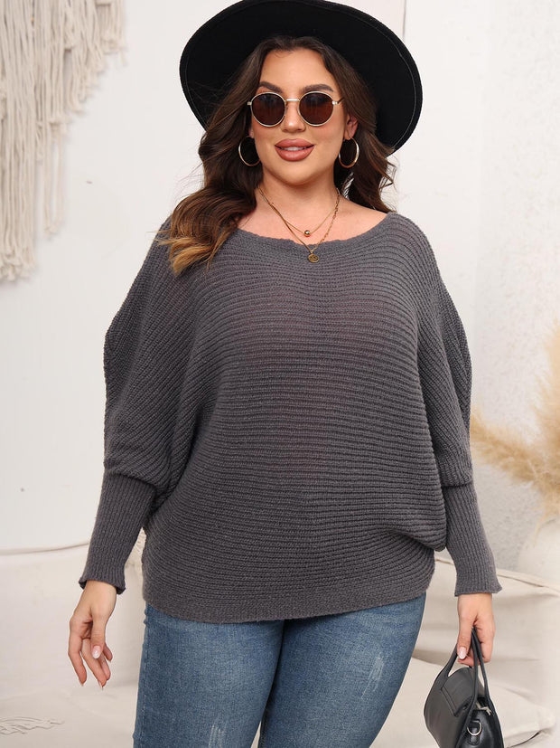 Full Size Boat Neck Batwing Sleeve Sweater Trendsi