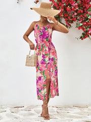 Printed Spaghetti Strap Front Slit Dress Trendsi