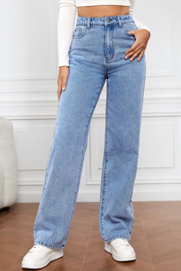 High Waist Straight Jeans Trendsi