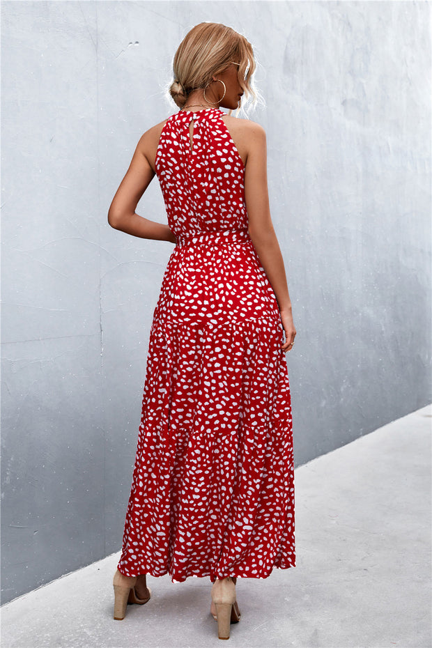 Printed Sleeveless Tie Waist Maxi Dress Trendsi