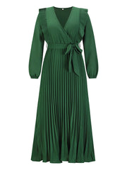 Pleated Surplice Tie Waist Maxi Dress Trendsi