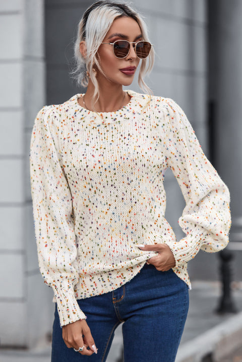 Heathered Round Neck Lantern Sleeve Sweater Trendsi