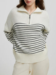 Striped Half Zip Long Sleeve Sweater Trendsi