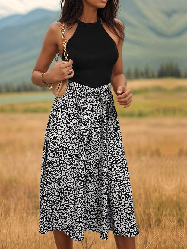 Leopard Halter Neck Midi Dress Trendsi