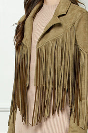 Veveret Suede Fringe Long Sleeve Moto Jacket Trendsi