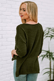 Round Neck Dropped Shoulder Side Slit Pullover Sweater Trendsi