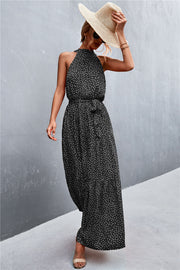 Printed Sleeveless Tie Waist Maxi Dress Trendsi