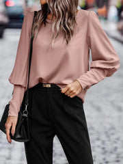 Round Neck Lantern Sleeve Blouse Trendsi