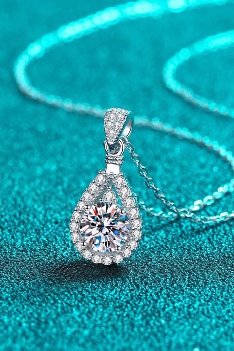 2 Carat Moissanite Teardrop Pendant 925 Sterling Silver Necklace