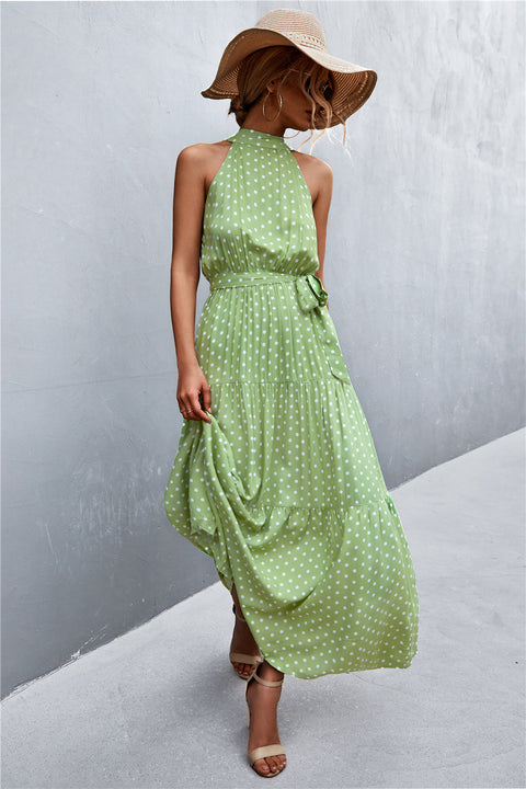 Printed Sleeveless Tie Waist Maxi Dress