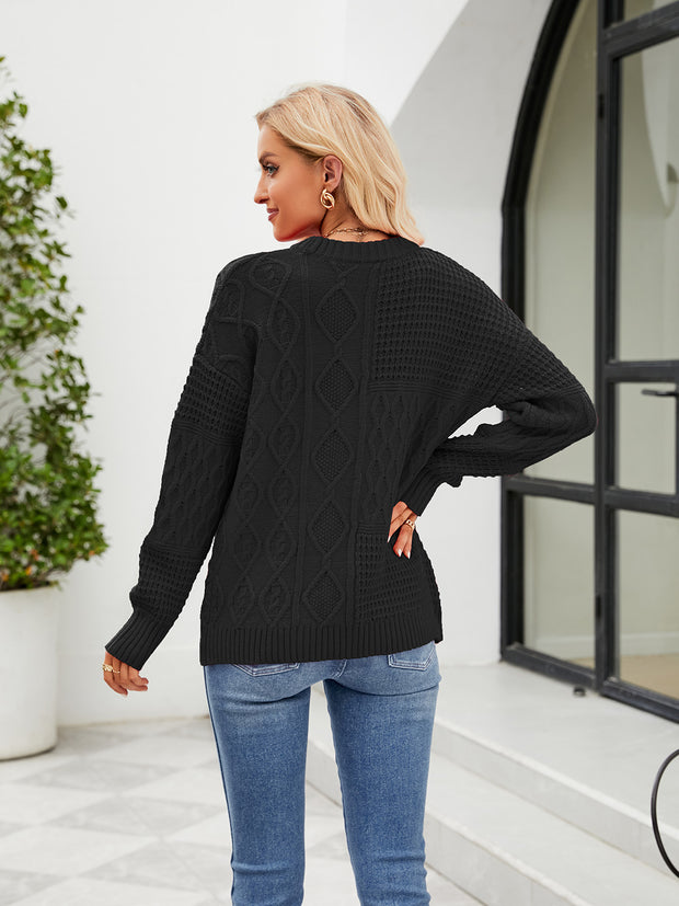 Round Neck Dropped Shoulder Sweater Trendsi