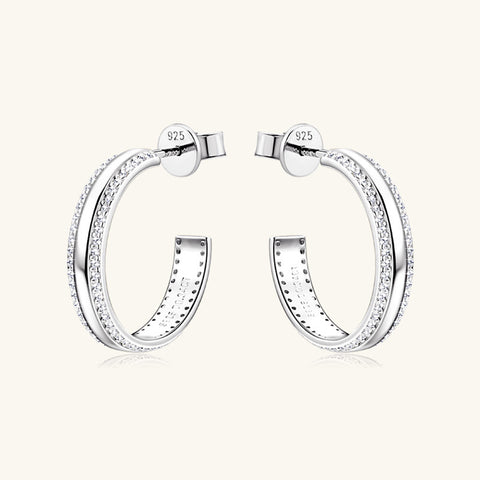 925 Sterling Silver Inlaid Moissanite C-Hoop Earrings Trendsi