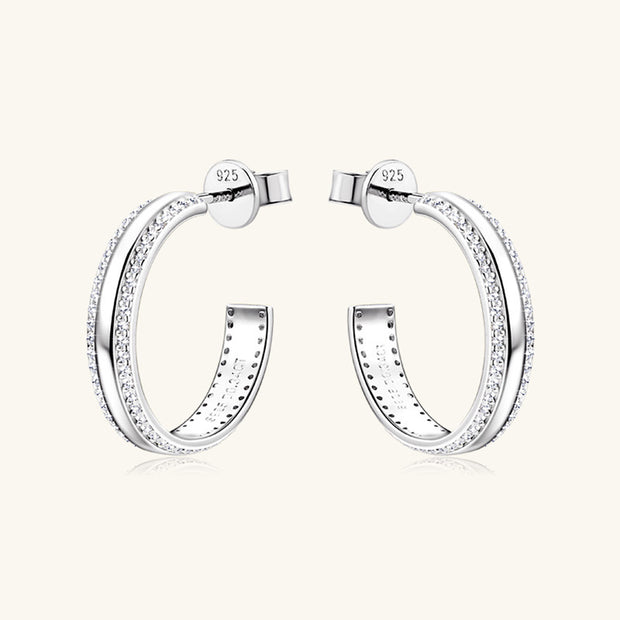 925 Sterling Silver Inlaid Moissanite C-Hoop Earrings