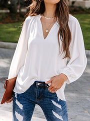 Ruched Notched Balloon Sleeve Blouse Trendsi