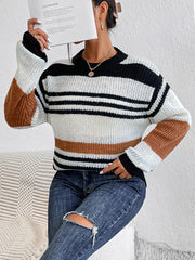 Striped Round Neck Sweater Trendsi