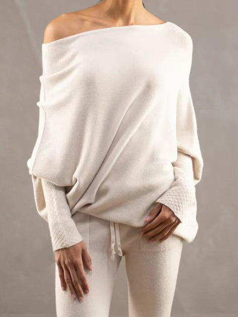 Full Size Boat Neck Batwing Sleeve Knit Top Trendsi