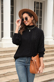 Cable-Knit Turtle Neck Long Sleeve Sweater Trendsi