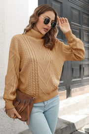 Cable-Knit Turtleneck Sweater Trendsi