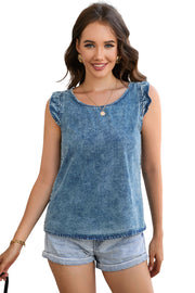 Acid Wash Round Neck Denim Tank Trendsi