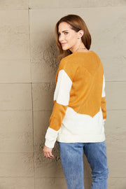 Woven Right Two-Tone Openwork Rib-Knit Sweater Trendsi