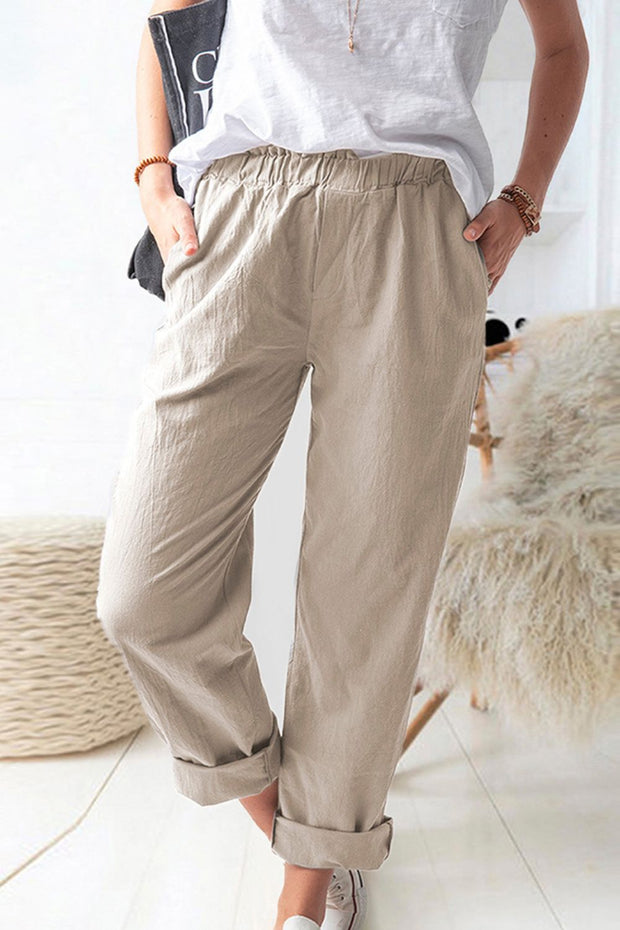 Paperbag Waist Pull-On Pants with Pockets Trendsi