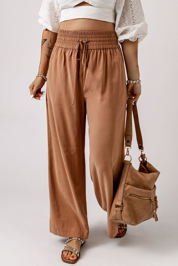 Drawstring Smocked Waist Wide Leg Pants Trendsi