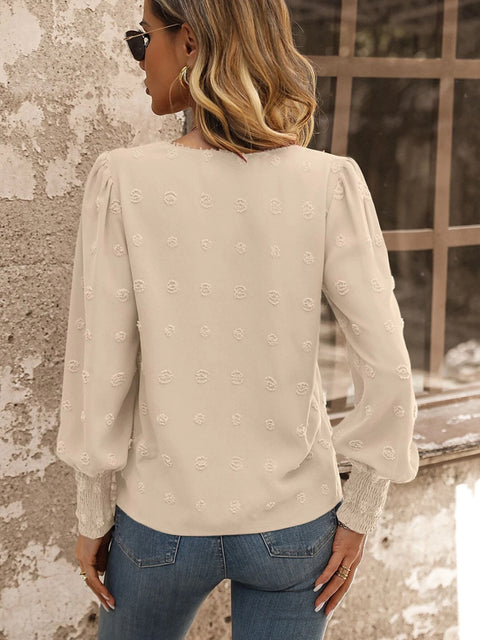 Swiss Dot Lace Detail Blouse Trendsi