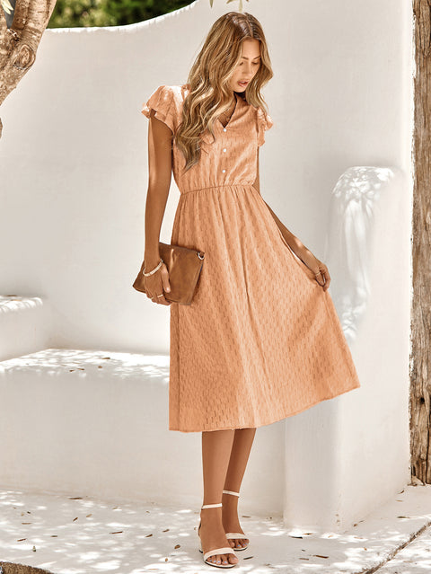 V-Neck Flutter Sleeve Midi Dress Trendsi