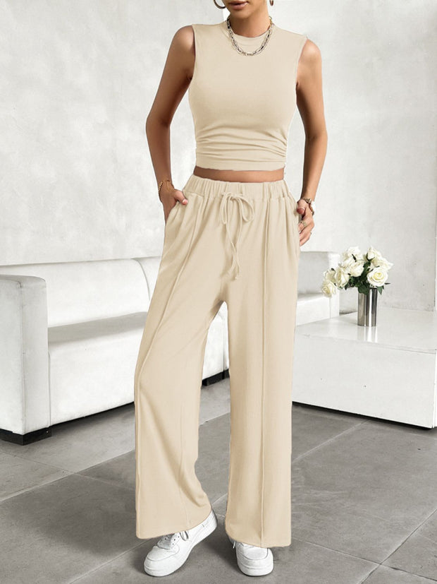 Mock Neck Sleeveless Top and Drawstring Pants Set Trendsi