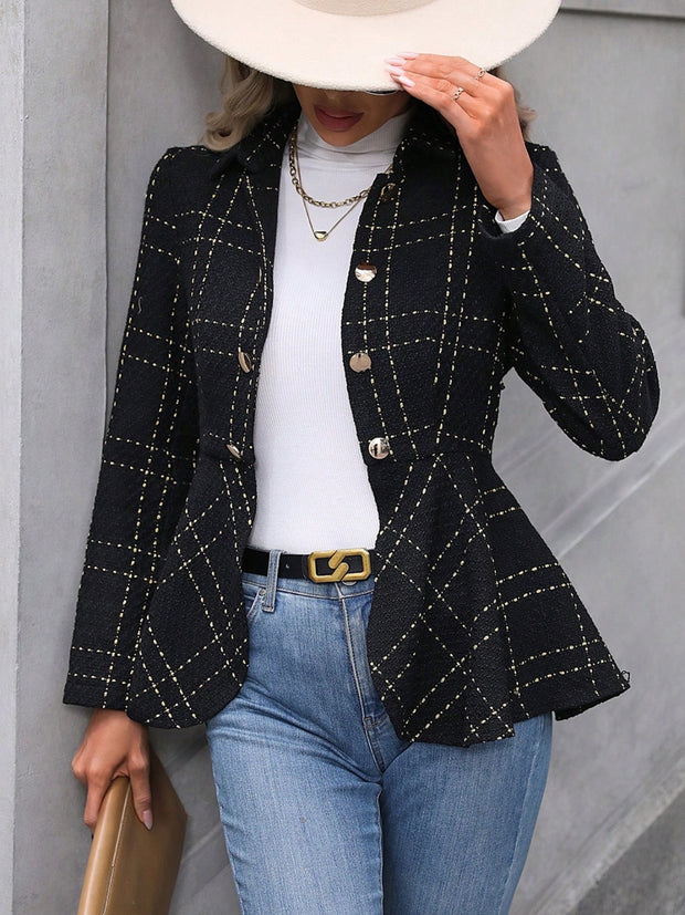 Ruffle Hem Collared Blazer Trendsi