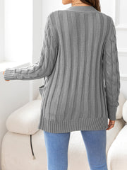 Button Down Cable-Knit Cardigan Trendsi