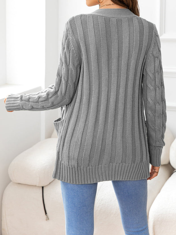 Button Down Cable-Knit Cardigan Trendsi