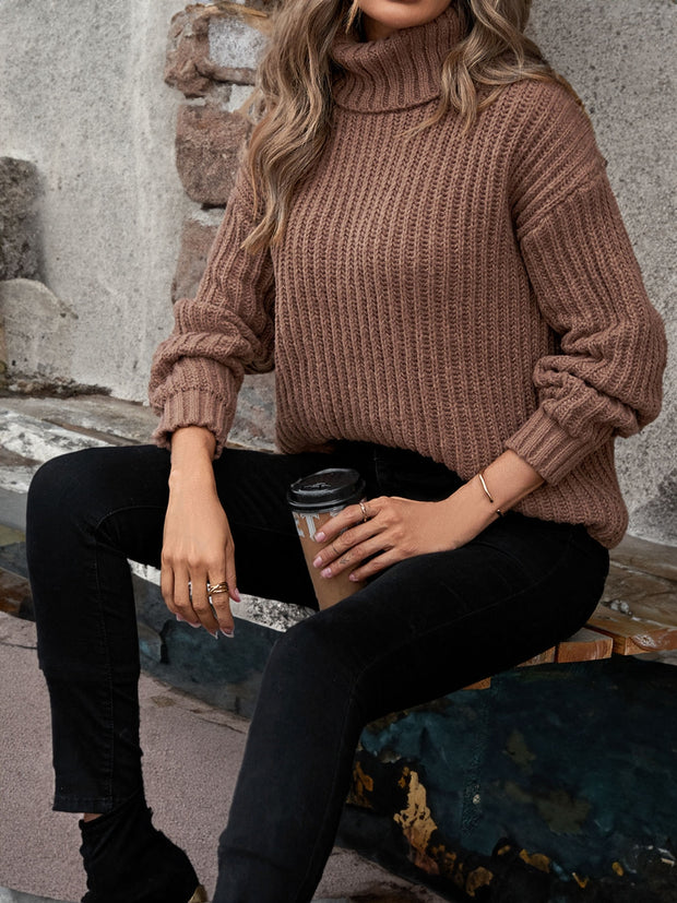 Turtleneck Rib-Knit Sweater Trendsi