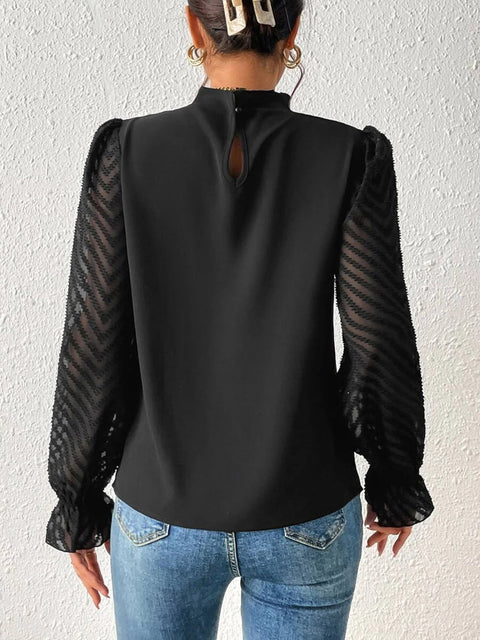 Mock Neck Flounce Sleeve Blouse Trendsi