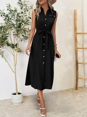 Button Up Sleeveless Midi Dress Trendsi