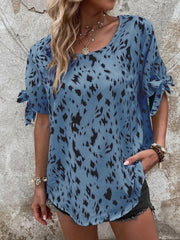 Tied Printed Boat Neck Blouse Trendsi