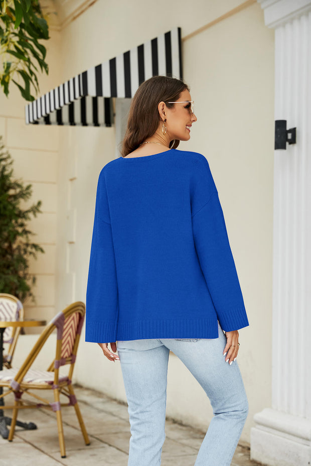 Drop Shoulder V-Neck Knit Pullover Trendsi