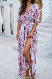 Printed Tied Half Sleeve Slit Dress Trendsi