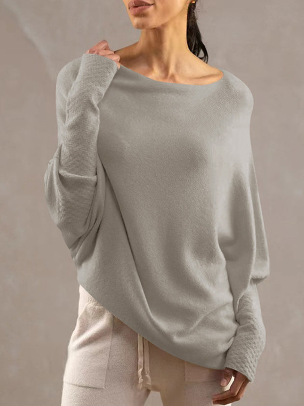 Full Size Boat Neck Batwing Sleeve Knit Top Trendsi