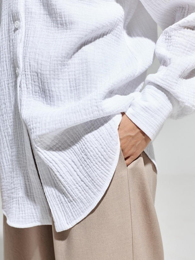 Textured Collared Neck Long Sleeve Shirt Trendsi