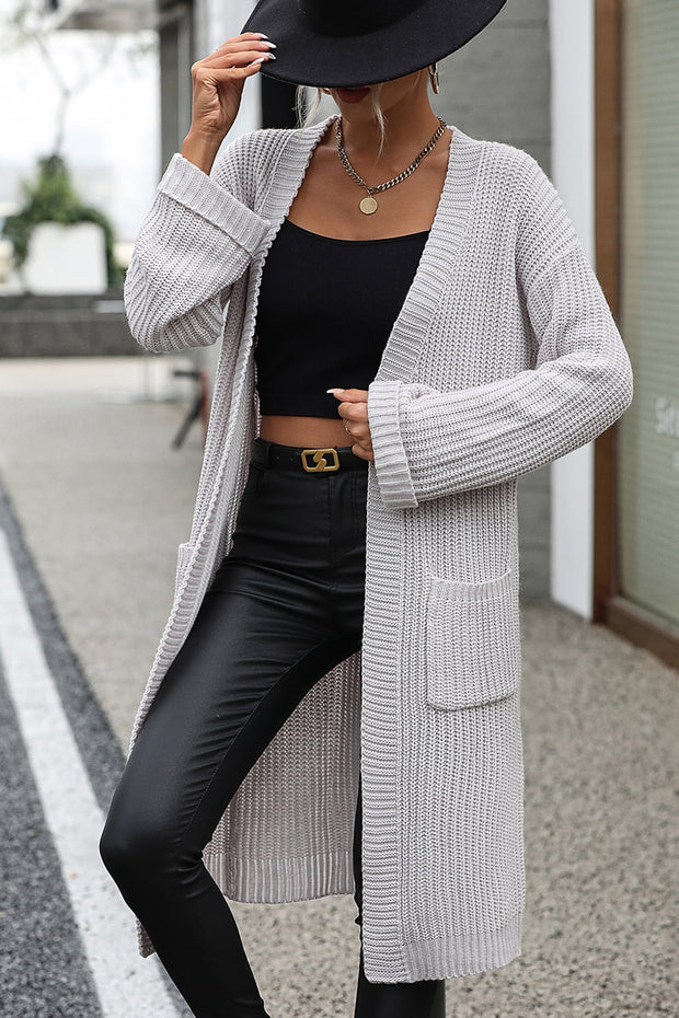 Dropped Shoulder Long Sleeve Cardigan with Pocket Trendsi