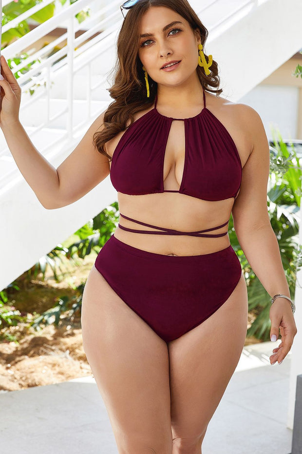 Plus Size Cutout Tied Backless Bikini Set Trendsi