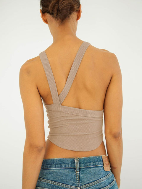 Halter Neck Ribbed Cropped Top Trendsi