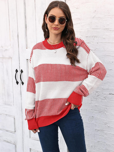 Full Size Round Neck Drop Shoulder Sweater Trendsi