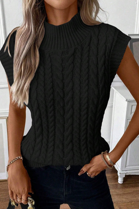 Cable-Knit Mock Neck Sweater Vest Trendsi