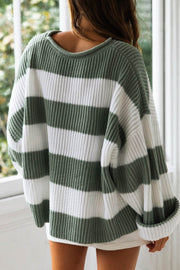 Striped Round Neck Long Sleeve Sweater Trendsi