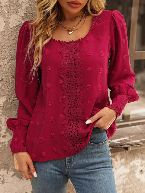 Swiss Dot Lace Detail Blouse Trendsi