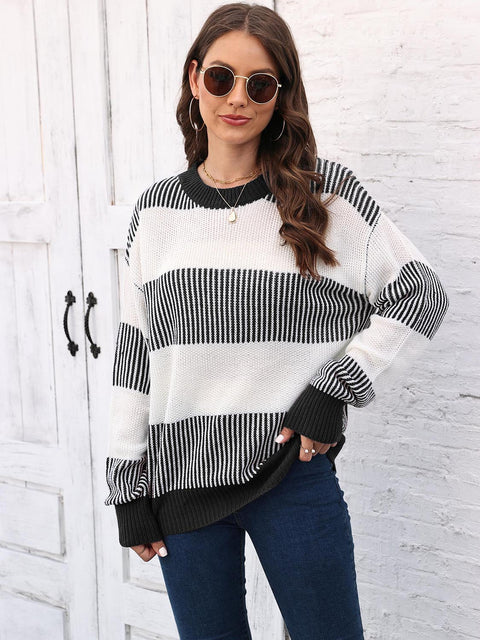 Full Size Round Neck Drop Shoulder Sweater Trendsi